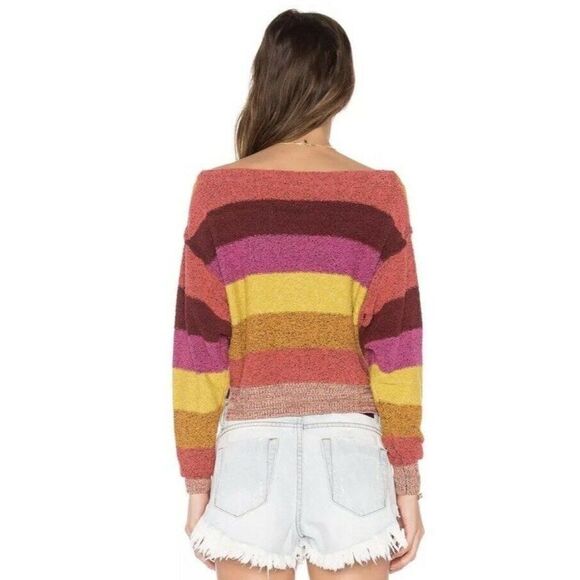 NEW FREE PEOPLE Sz L CANDYLAND STRIPED PULLOVER TERRY SWEATER - Picture 6 of 7